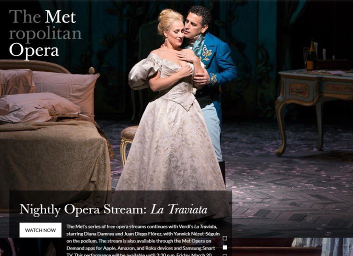 ▲ 뉴욕 메트로폴리탄 오페라가 지난 19일 온라인을 통해 선보인 오페라 '라 트라비아타'중 한 장면. 뉴욕 메트로폴리탄 오페라 홈페이지 캡처