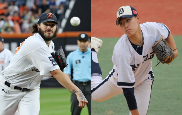 좌/2026년 최동원상 수상자 한화 이글스 외국인 투수 펠릭스 폰세, 우/ 고교부문 수상자 동산고 신동건 선수